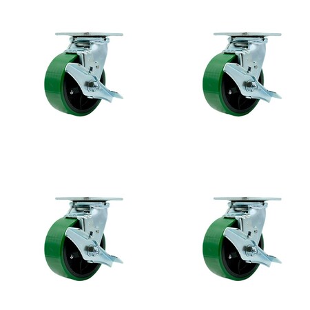 Service Caster Tool Box Caster Wheel Set 5'' Green Poly on Cast Iron Swivel Casters, 4PK TOOL-SCC-30CS520-PUB-GB-TLB-4